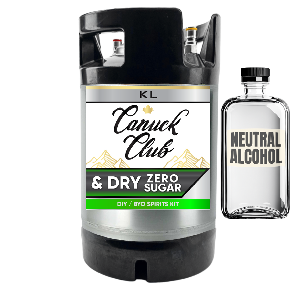 Canuck Club & Dry Zero Sugar DIY BYO Spirits Kit with a bottle of neutral alcohol on a white background