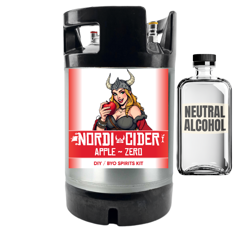 Nordi Cider apple cider zero kit with a small bottle labeled 'Neutral Alcohol' on a white background.