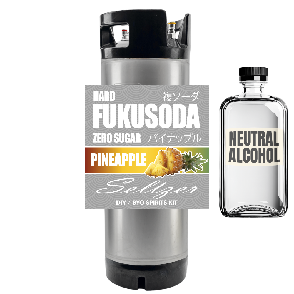 Köketsu pineapple hard alcohol kit with a neutral alcohol bottle on a white background