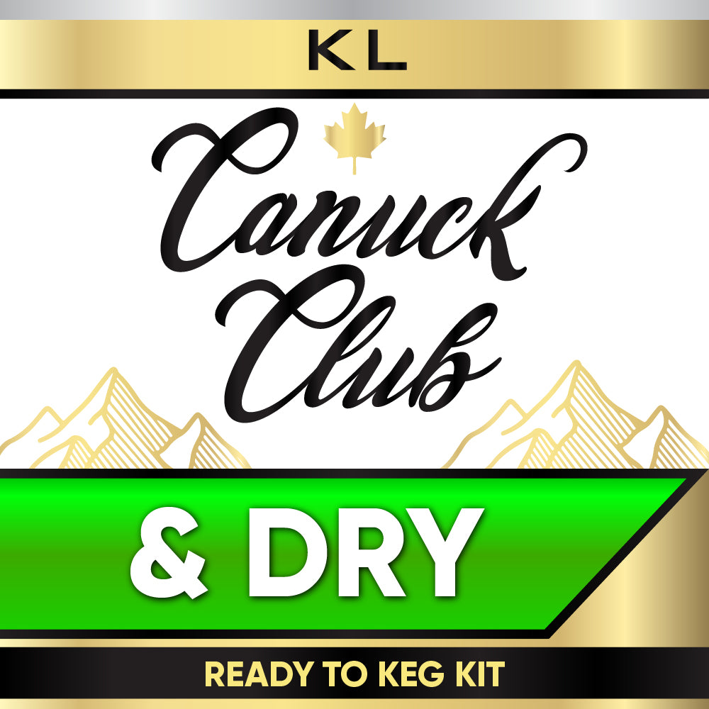 Canuck Club & Dry ready to keg kit label with gold and green design