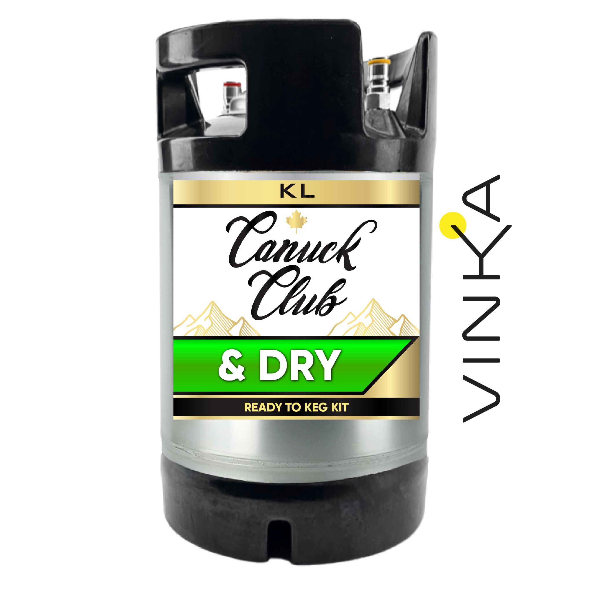 Canuck Club & Dry keg kit with Vinka branding on a white background