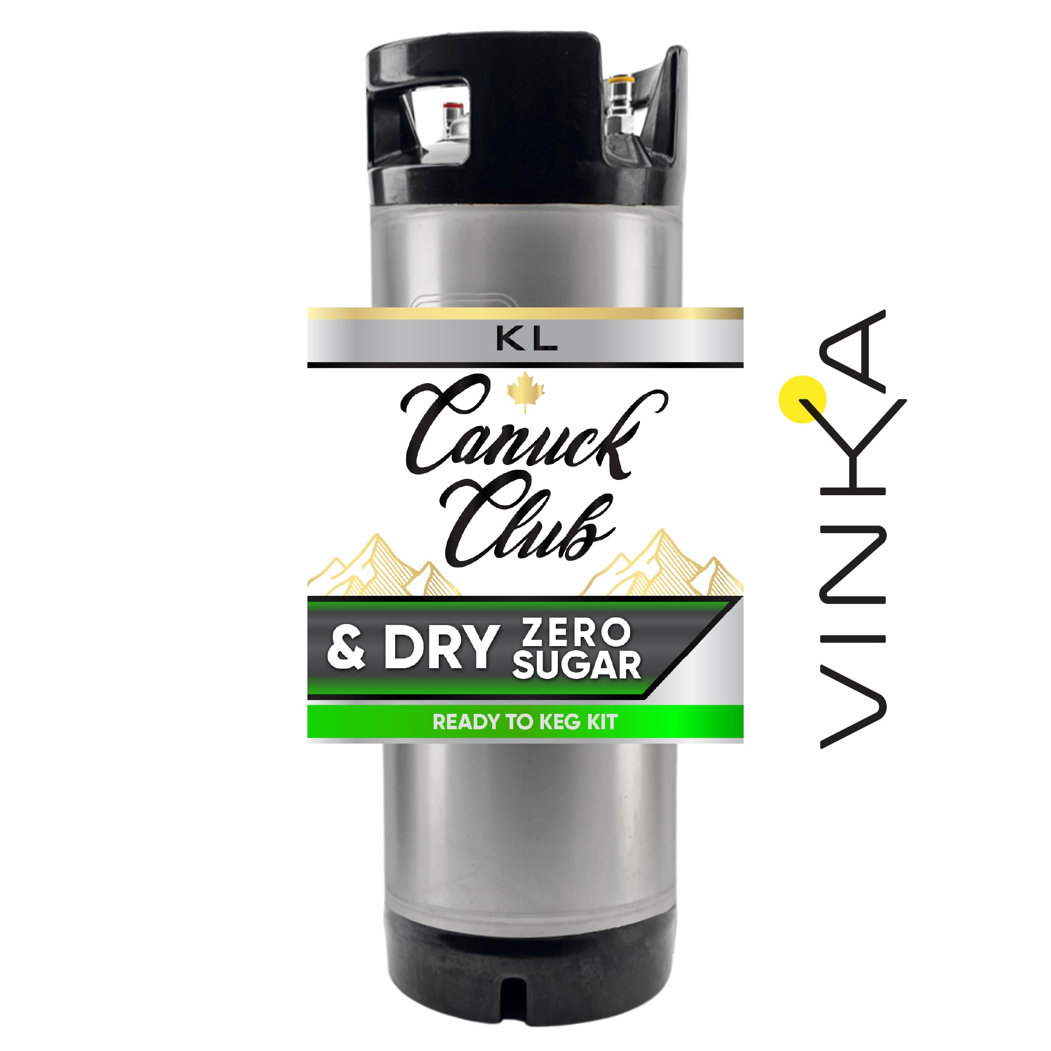 Canuck Club & Dry Zero Sugar ready to keg kit with Vinka branding on a white background