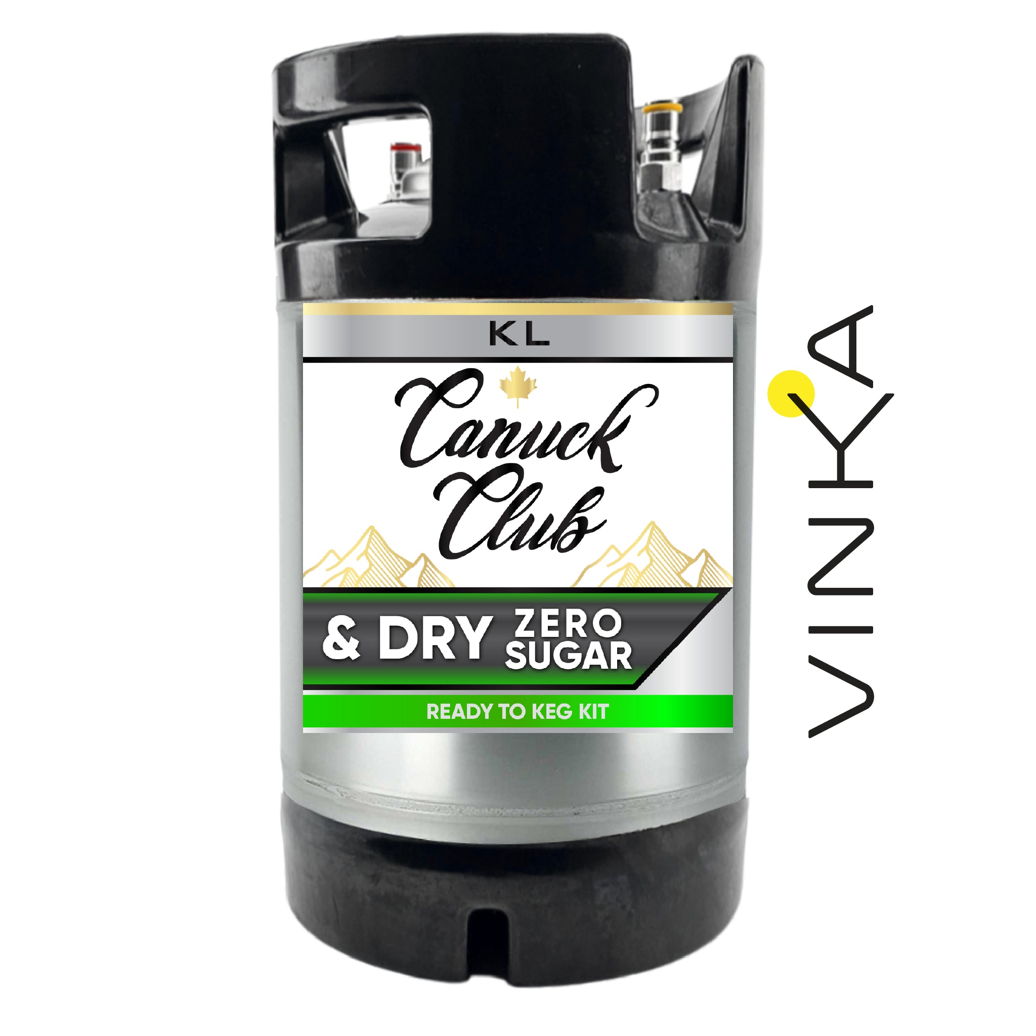 Canuck Club & Dry Zero Sugar keg kit with Vinka branding on a white background