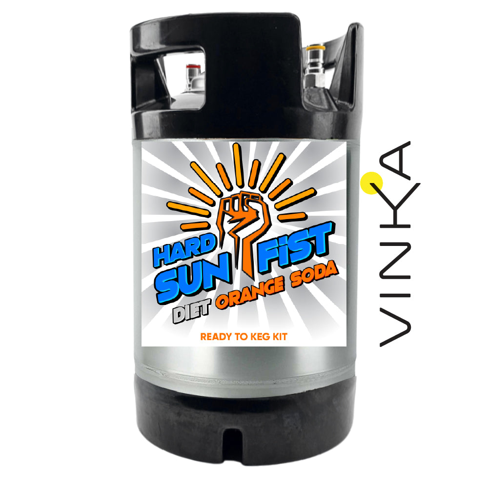 Black keg with 'Hard Sun Fist' label and Vinka branding on a white background
