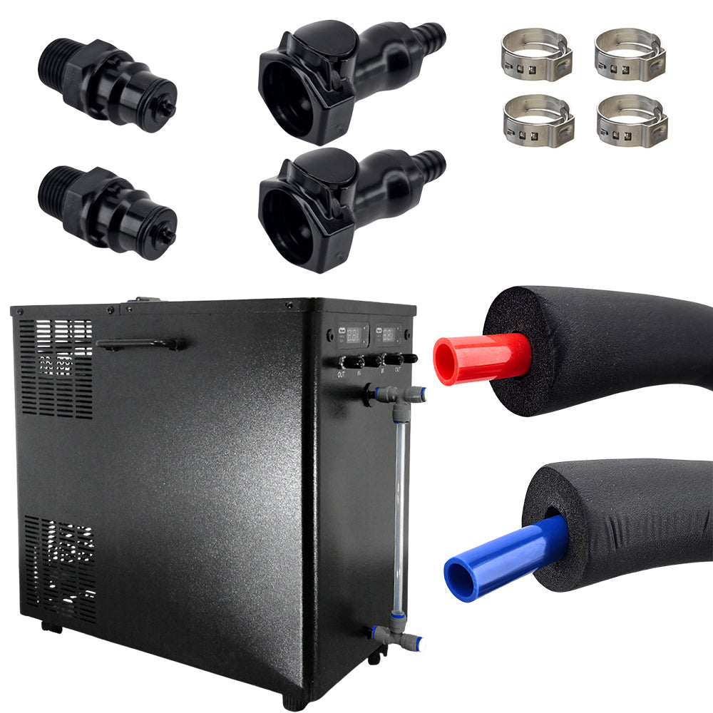 This kit has been designed around 1/2" BSP JoinTechs. We include two Male x Male JoinTech's for you to attach to your jacketed fermenter / Temp Twister as a dry break.