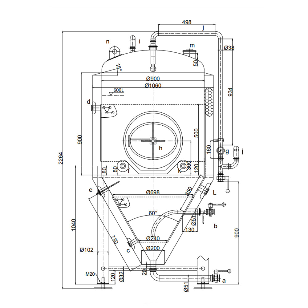 KL01717 - 600L Commercial Jacketed Fermenter Schematics