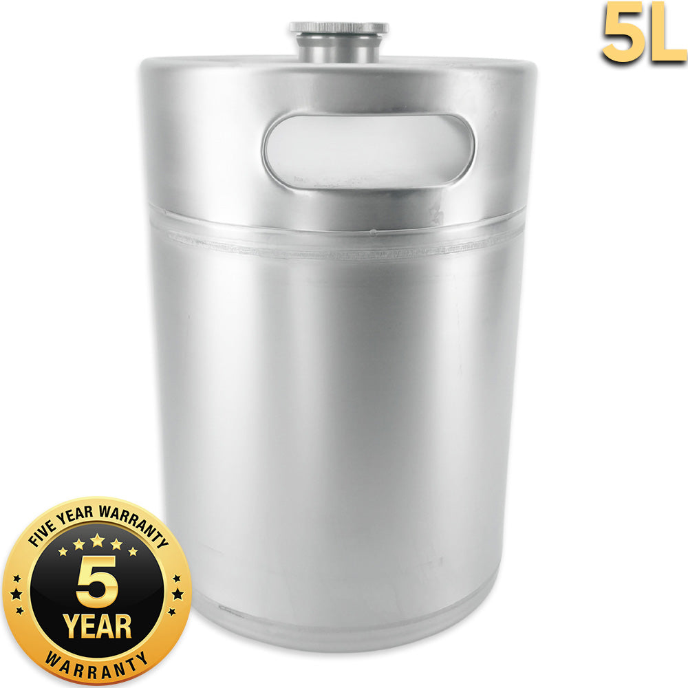 5 Year Warranty on 5L Stainless Steel Mini Kegs from KegLand.