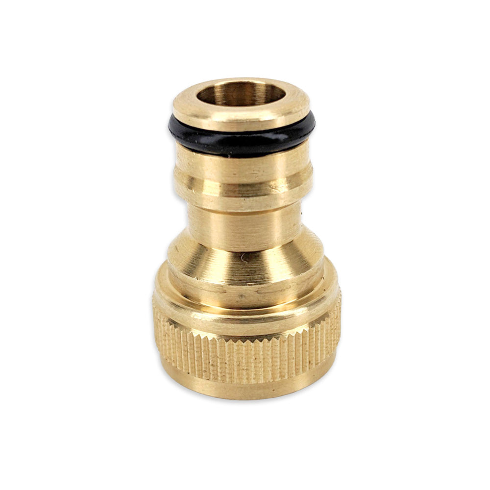 Brass hose fitting on a white background