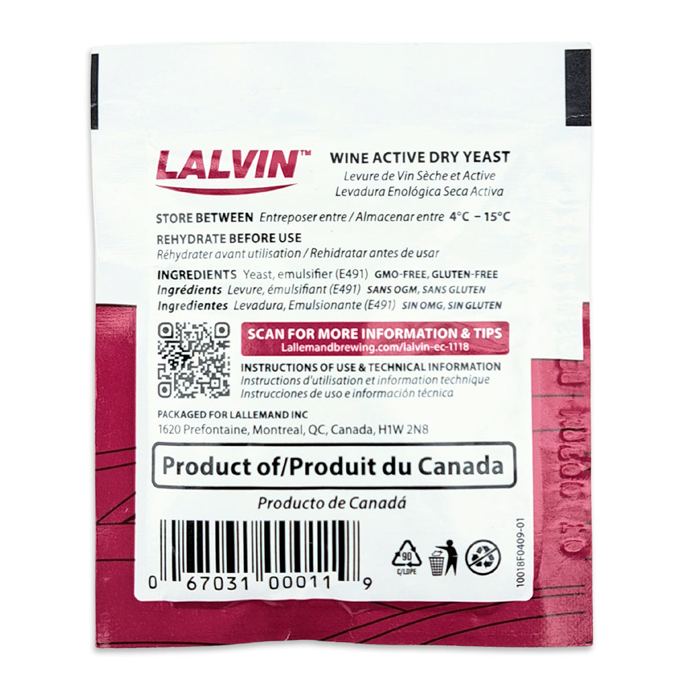 lalvin ec-1118 back side packaging