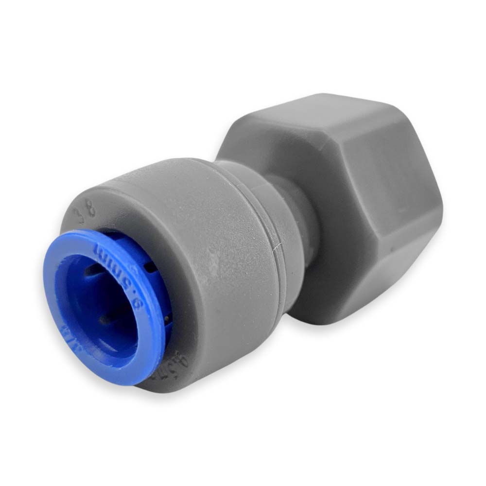 Gray plastic fitting with blue interior on a white background