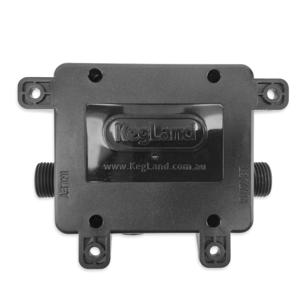 Back of Fill-O-Meter outlining the Inlet and Outlet direction of flow.