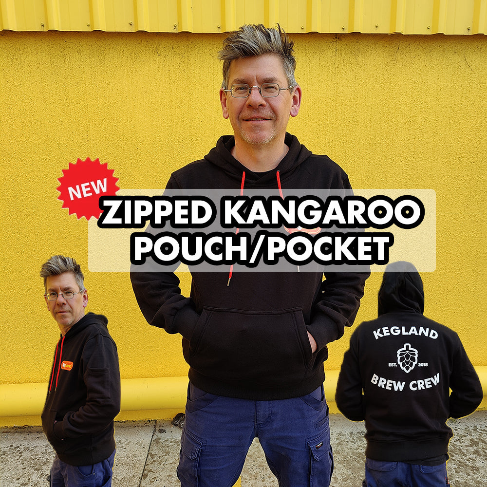 Man wearing black hoodies with kangaroo pouches against a yellow wall.