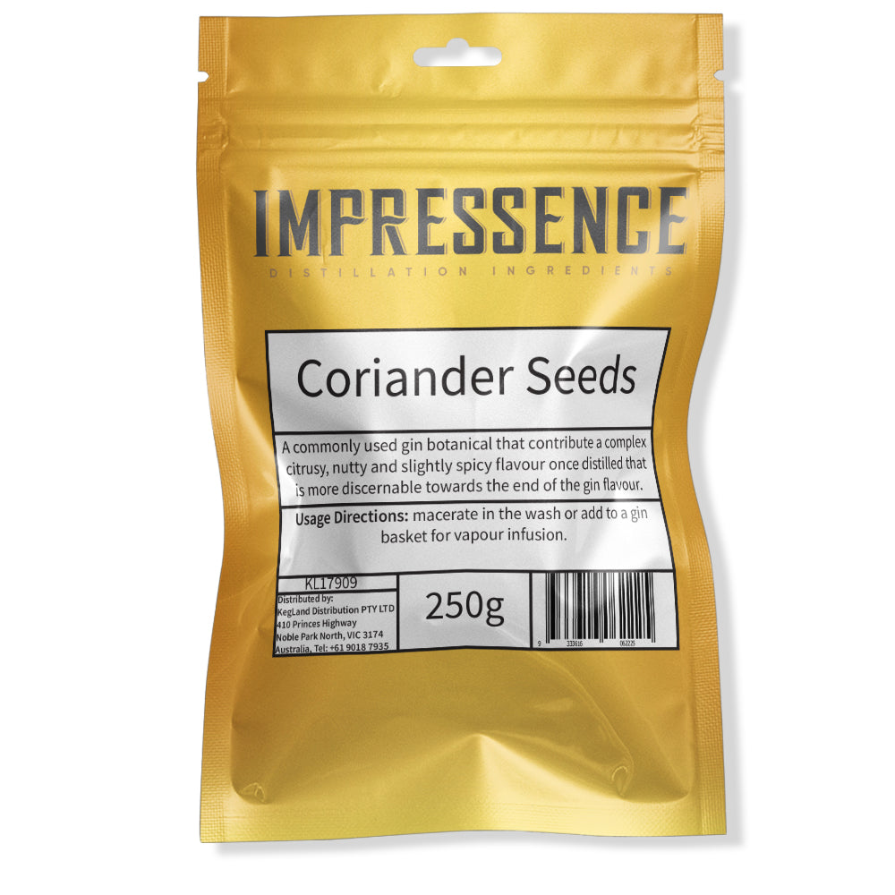 Impressence - Coriander Seed 250g in resealable gold mylar packaging.