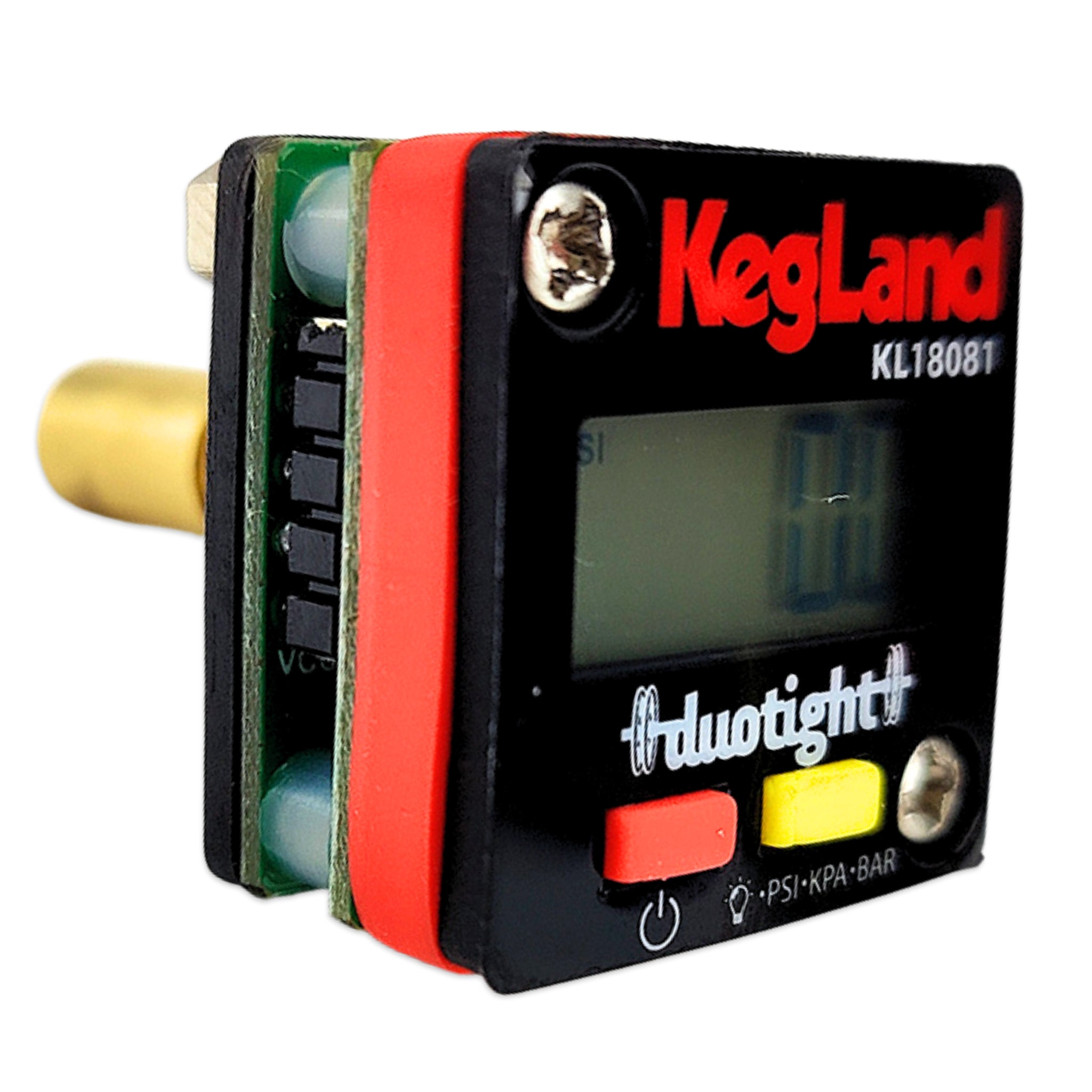 KegLand pressure gauge with digital display on a white background
