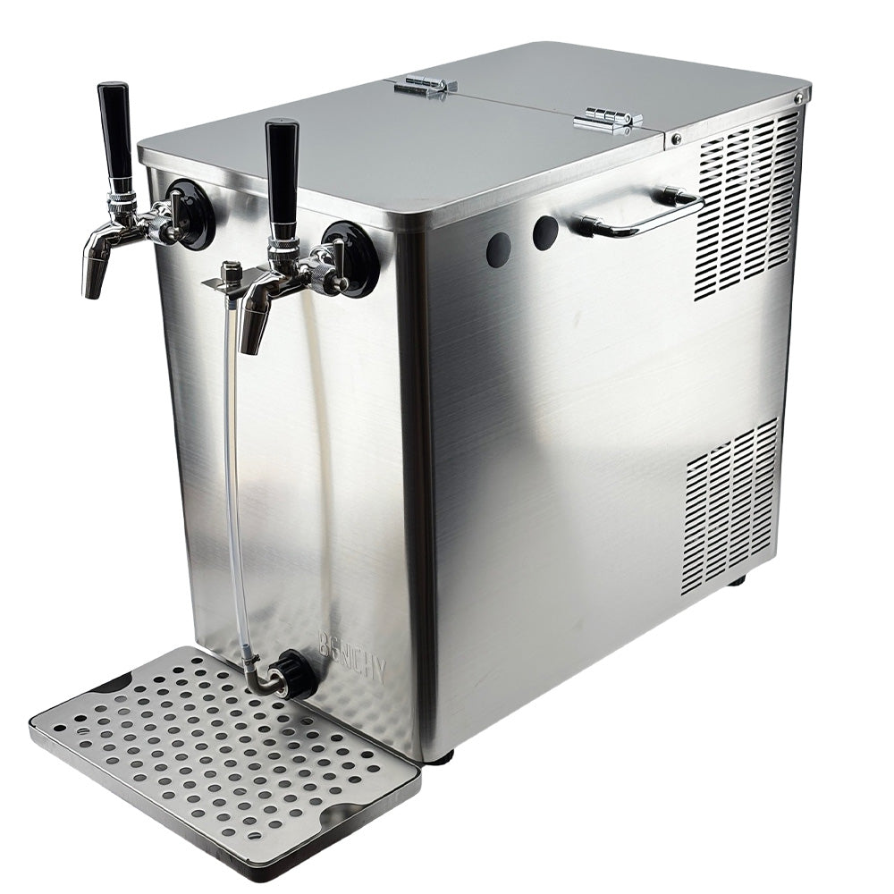 The Benchy Portable Keg Dispenser is the easiest way to setup a draft system. No ice required! Just plug in the keg and power and be pouring beers instantly.