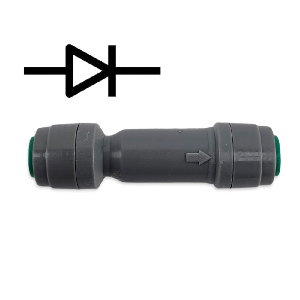 6.35mm x 6.35mm duotight check valve - prevents back flow of liquid into your regulator with a low 1psi opening pressure.