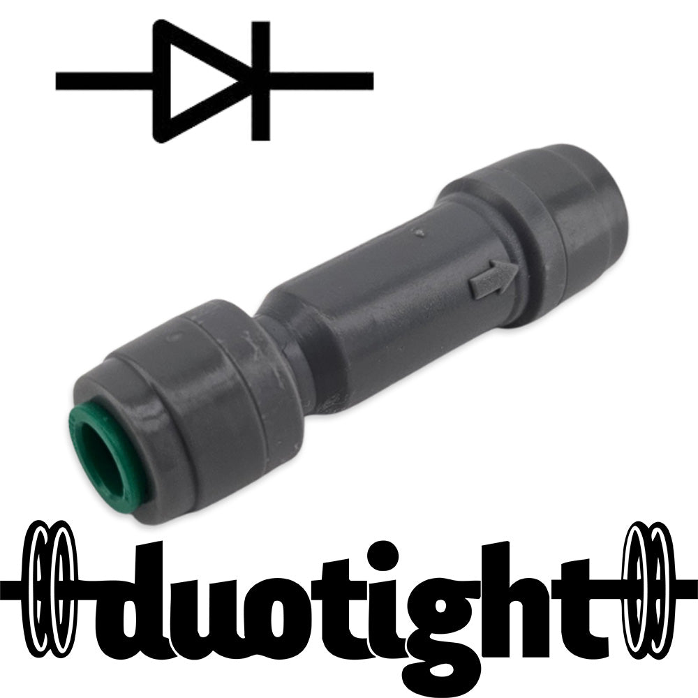 6.35mm x 6.35mm duotight check valve - prevents back flow of liquid into your regulator with a low 1psi opening pressure.