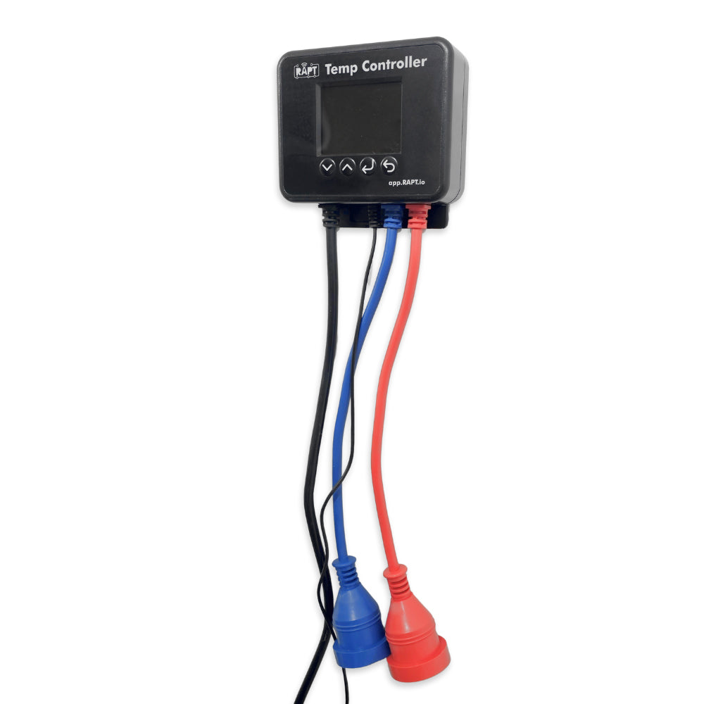 This temperature connects with the RAPT web portal meaning that you can monitor, log and control the devices plugged into this temperature controller box remotely.