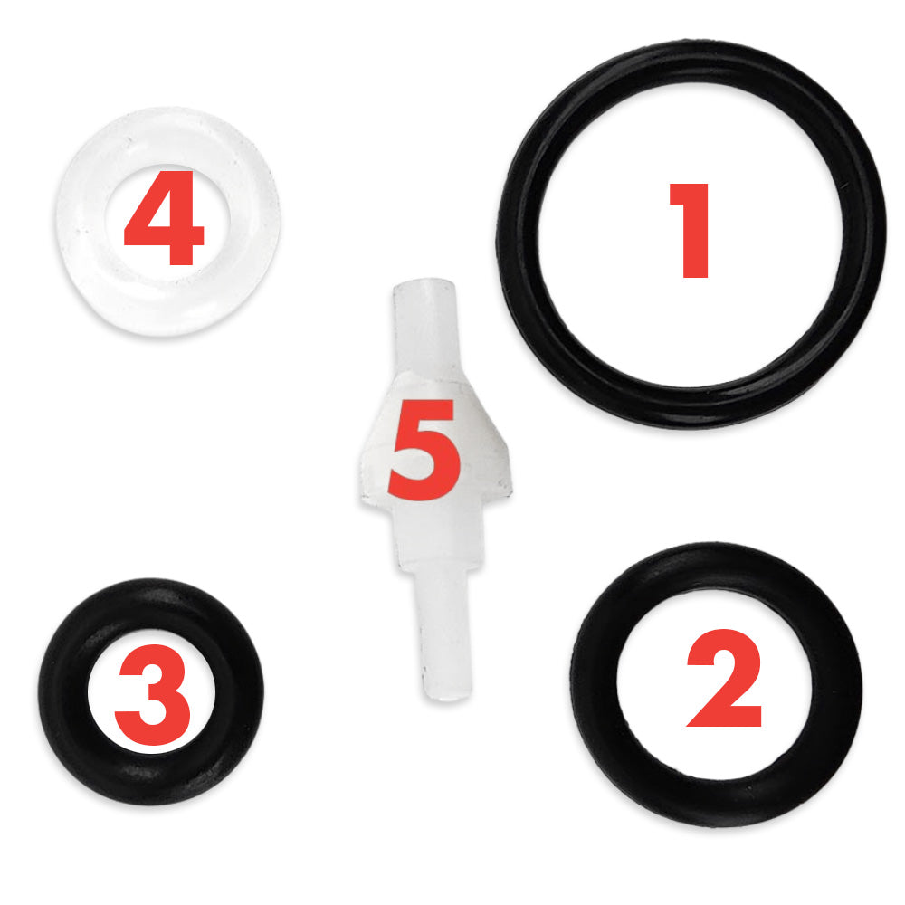 Please refer to the product photos for an exploded diagram of where the replacement seals and poppet placement.