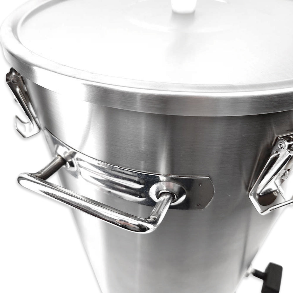 Stainless steel pot with lid on a white background