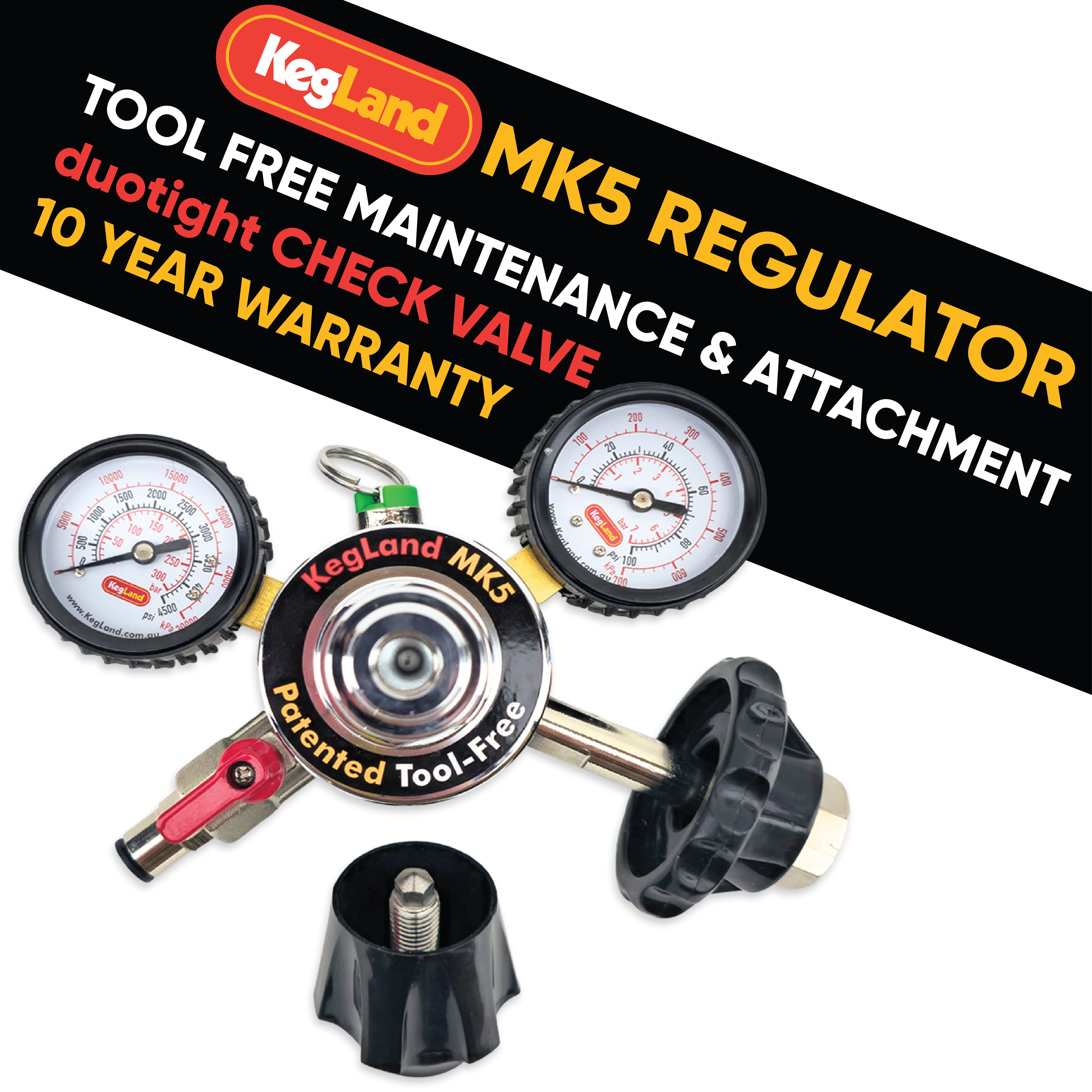 MK5 Regulator brought to you by KegLand is the first tool free regulator every designed.
