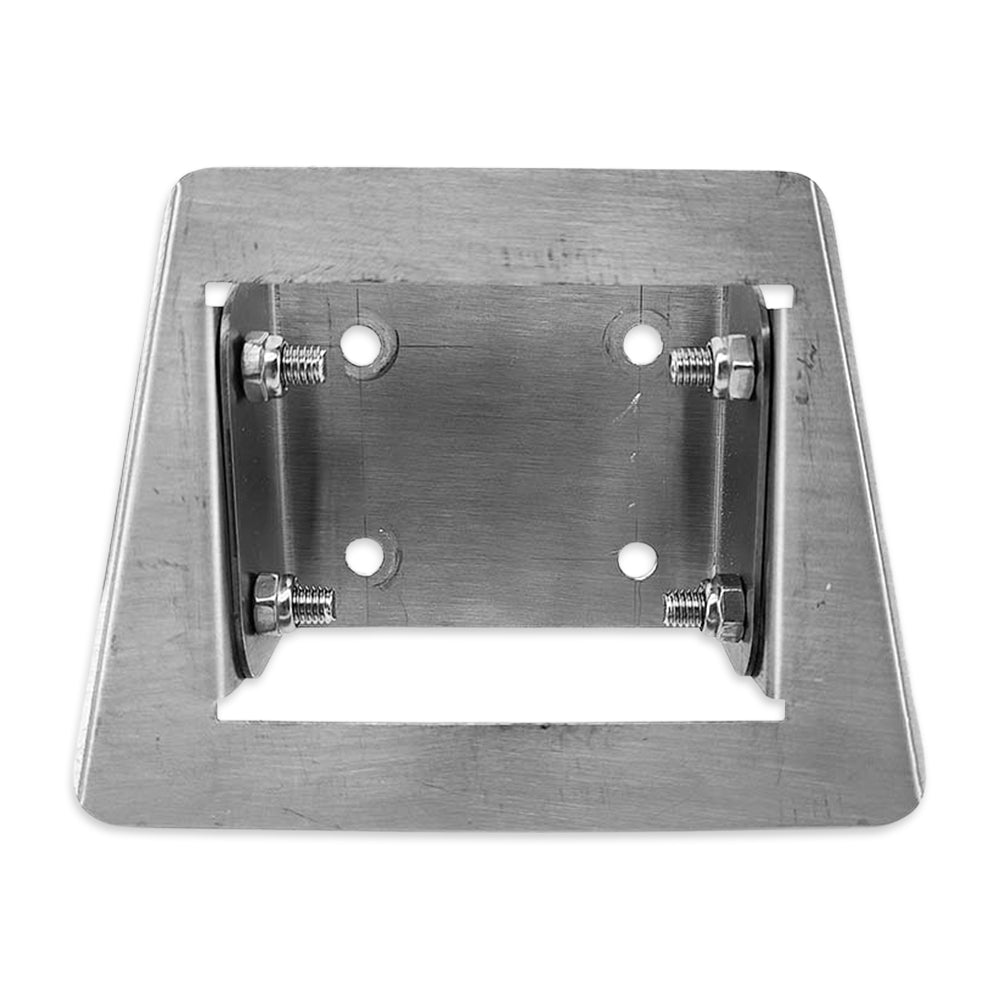 Metal mounting bracket with screws on a white background