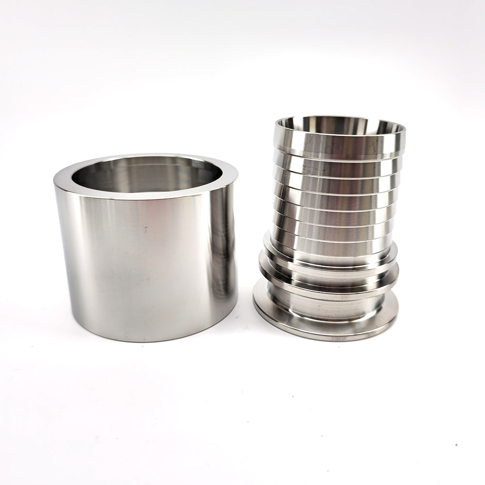 Commercial Beverage and Safe Food Handling Fitting designed for seamless sanitary flow. Please note: These must be crimped/swaged onto the hose. Hosing not included.