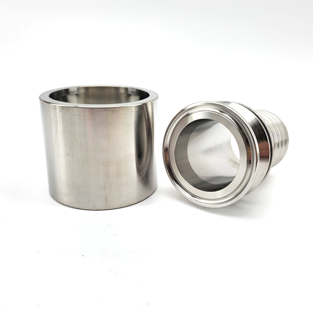 Commercial Beverage and Safe Food Handling Fitting designed for seamless sanitary flow. Please note: These must be crimped/swaged onto the hose. Hosing not included.