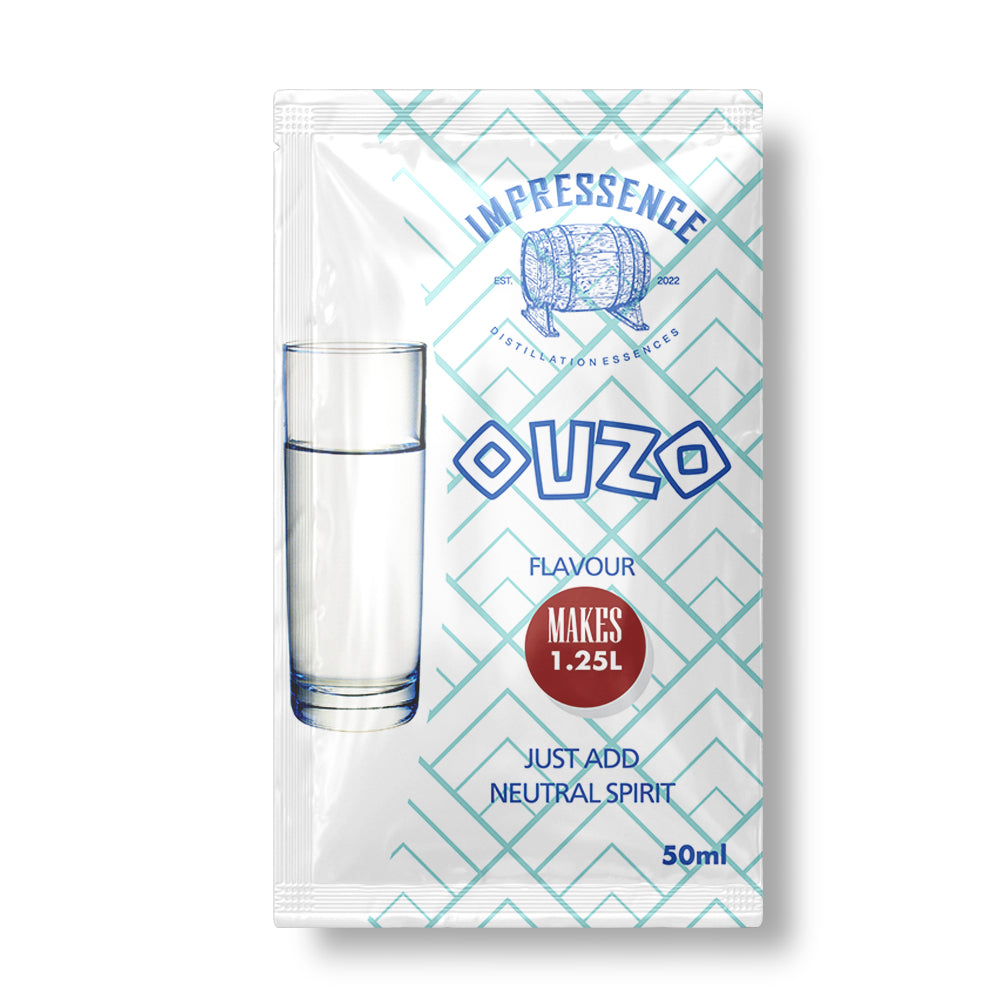 Ouzo 50mL Spirit Flavouring Sachet that makes 1.25L of classic aniseed flavoured ouzo.