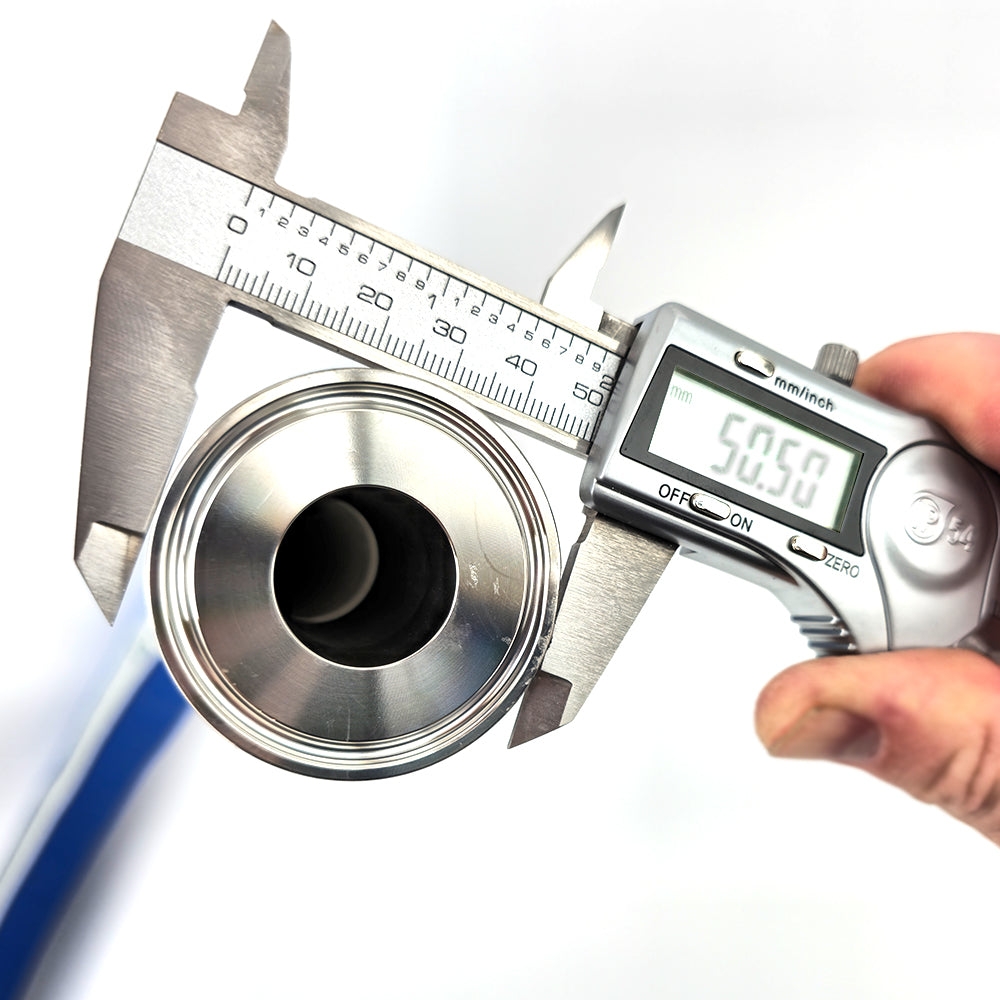 This 1m hose is equipped with a 1 Inch bore that fits a 1.5 Inch TC fitting on both ends. These are swaged to the hose to ensure a smooth bore that is capable of high pressures or vacuum.