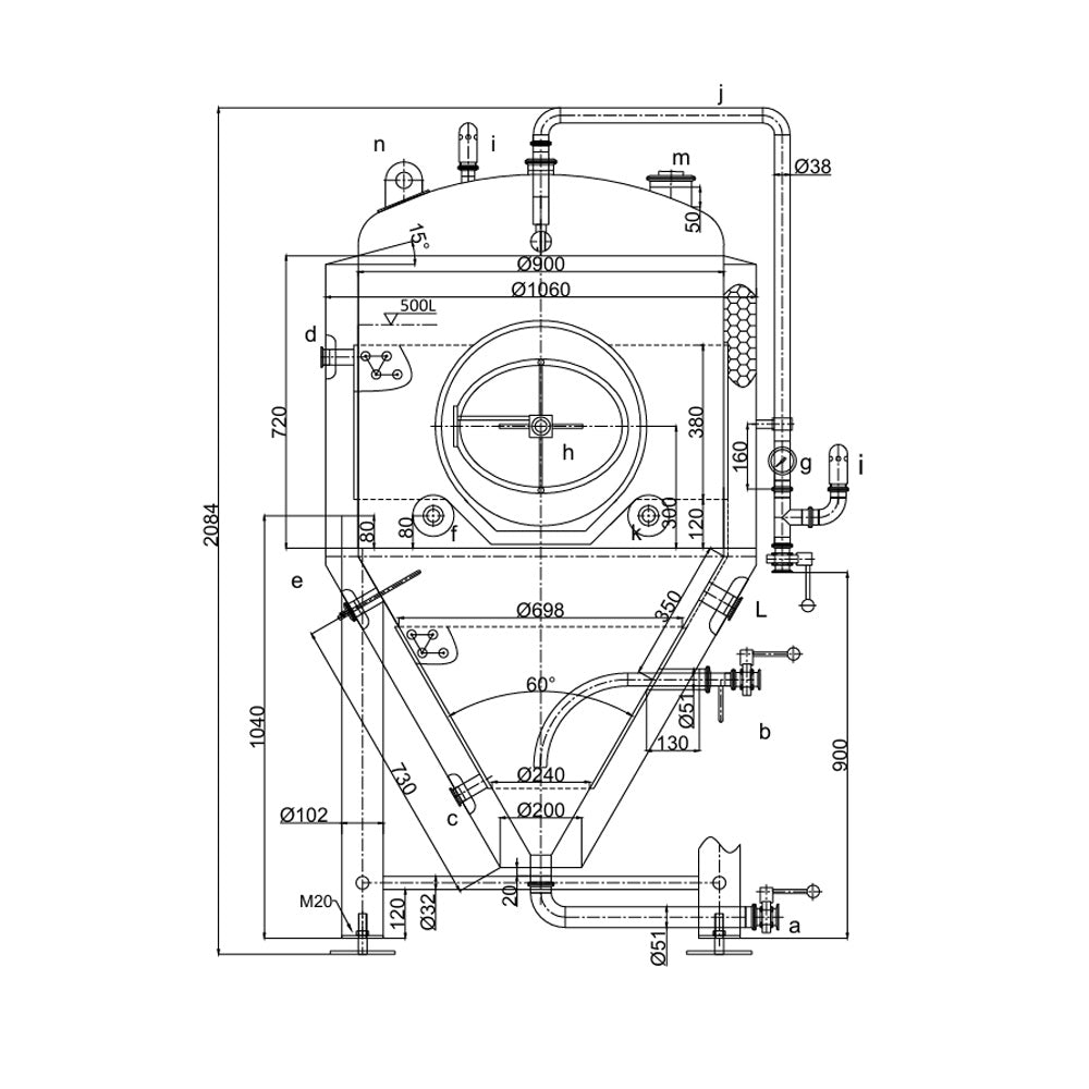 500L Conical Fermenter (pressurisable, jacketed)