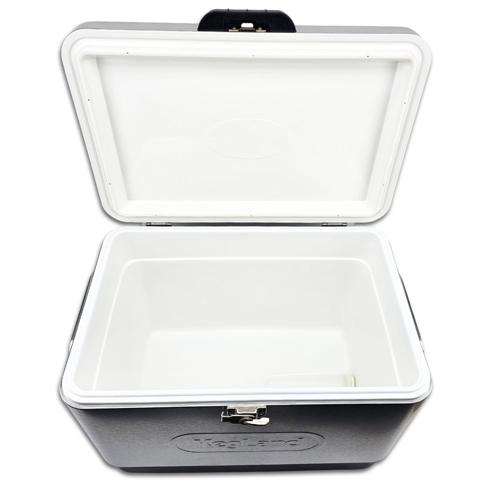 Clean white interior with scooped drain port and tamper free latch.