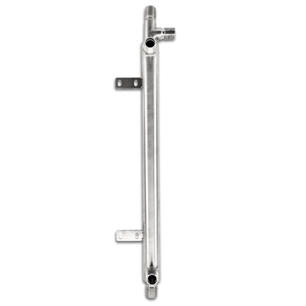 The inlets can be configured vertically or horizontally depending on your still set up.