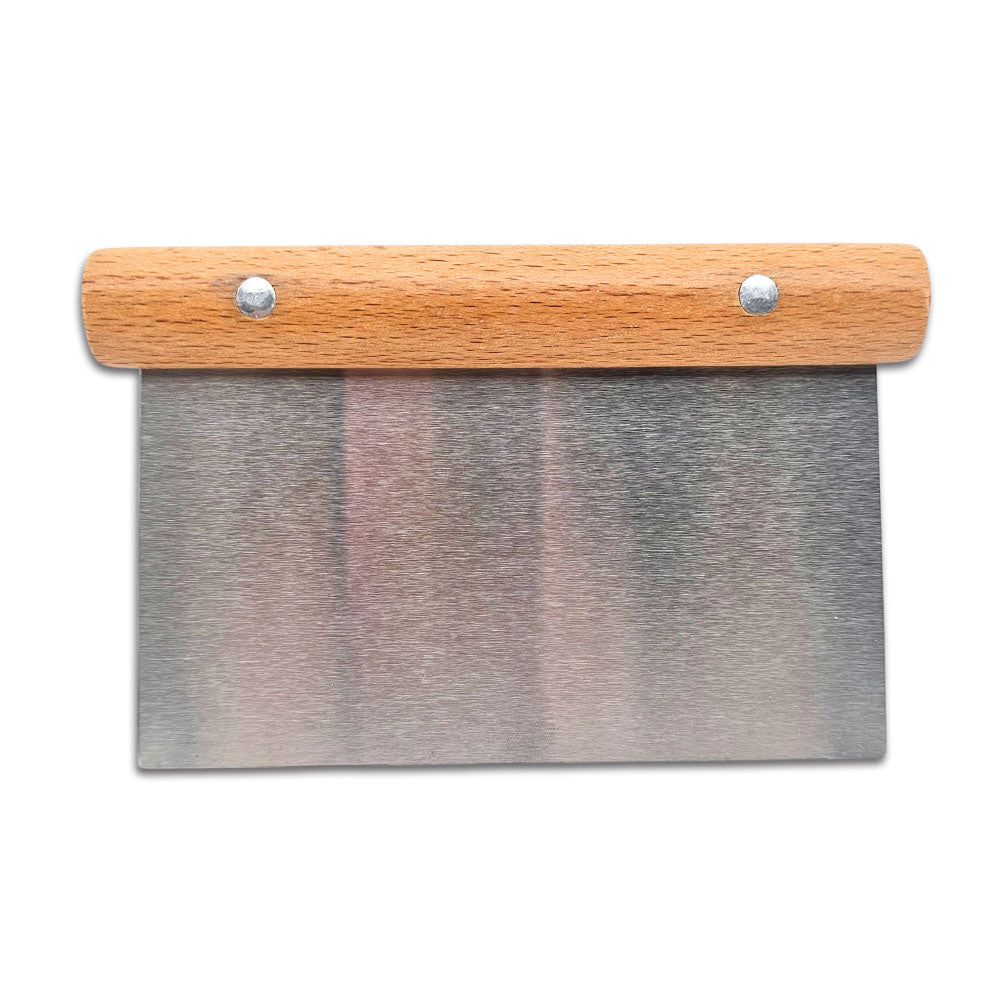 Stainless steel scraper with wooden handle ideal for portioning dough whether it be pasta, pizza or bread. Use it to clean boards and kitchen surfaces as well.