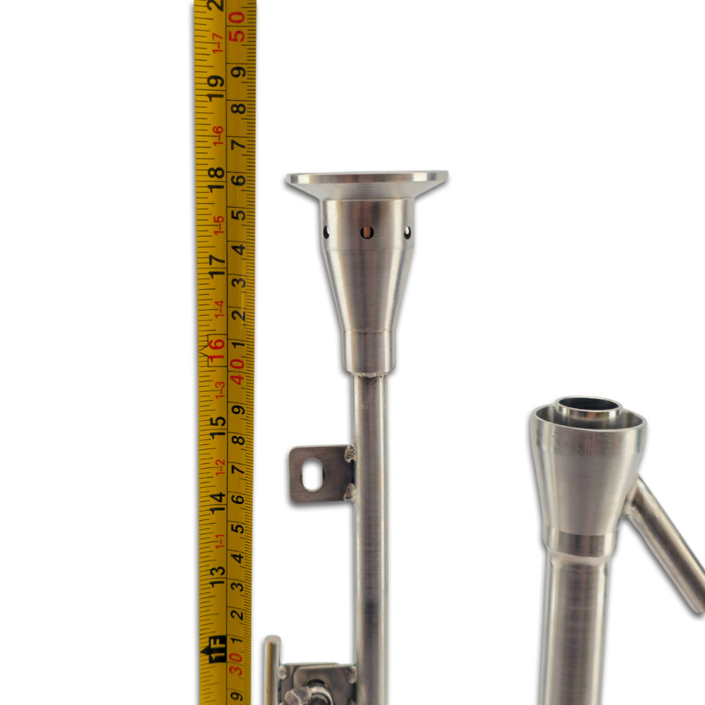 can be height adjusted using the wire stand, or mounted directly to your PolyPhoenix Distillation set up via the 1.5" Tri-Clover input port.