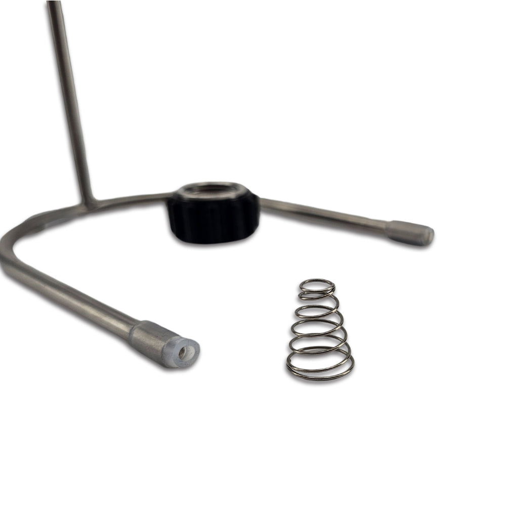 can be height adjusted using the wire stand, or mounted directly to your PolyPhoenix Distillation set up via the 1.5" Tri-Clover input port.