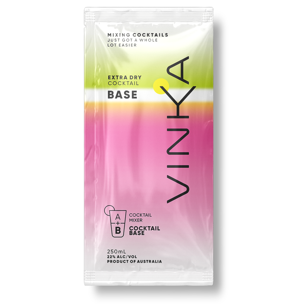 250mL VINKA Extra Dry Cocktail Base Sachet Render.
