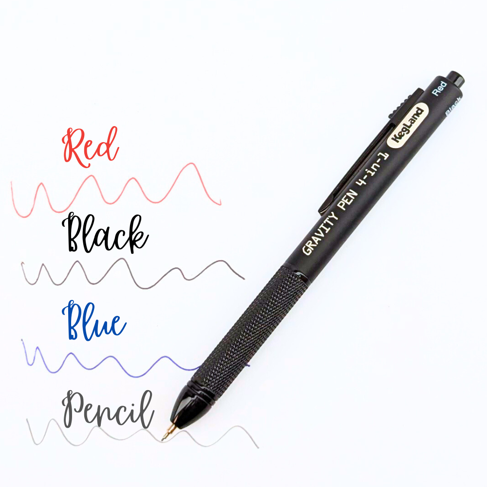KegLand Gravity pen with 4 colours, red, black, blue and 0.5mm pencil