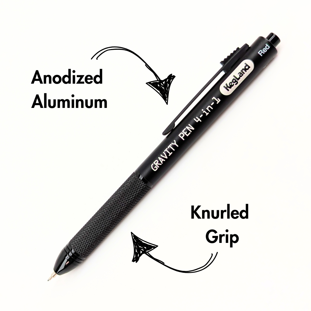 KegLand Gravity pen with 4 colours, red, black, blue and 0.5mm pencil
