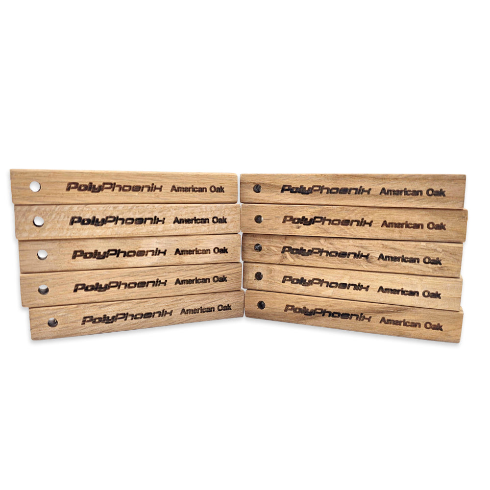 10 x PolyPhoenix American Oak Sticks with 4mm hanger hole.