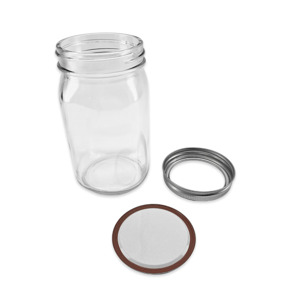Haul Mason Jars use a two part lid sealing mechanism. The Flat Seal and the Threaded Lid Ring.