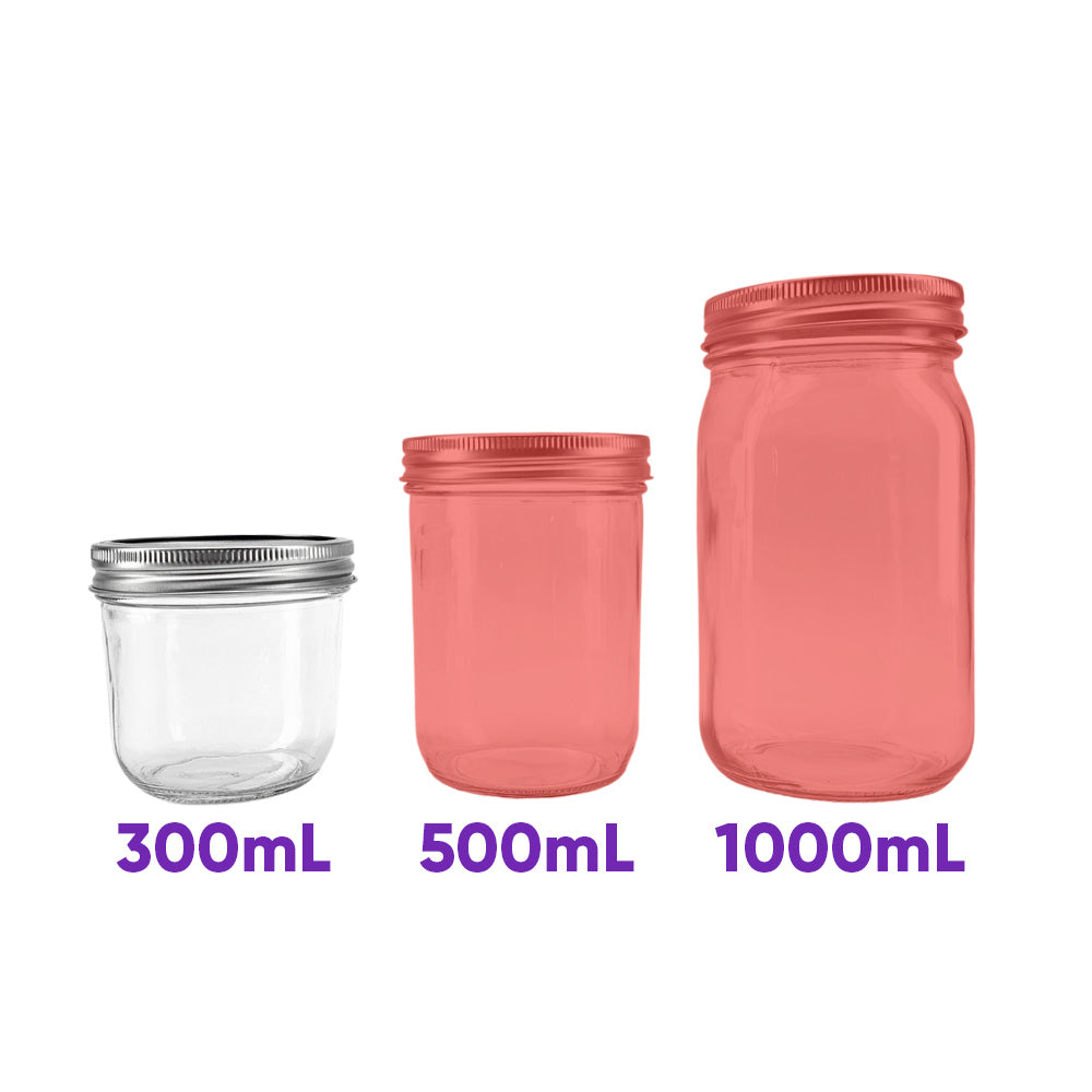 Haul Wide Mouth Mason Jars, come in three convenient sizes for all your preserving needs. 300mL, 500mL and 1000mL.