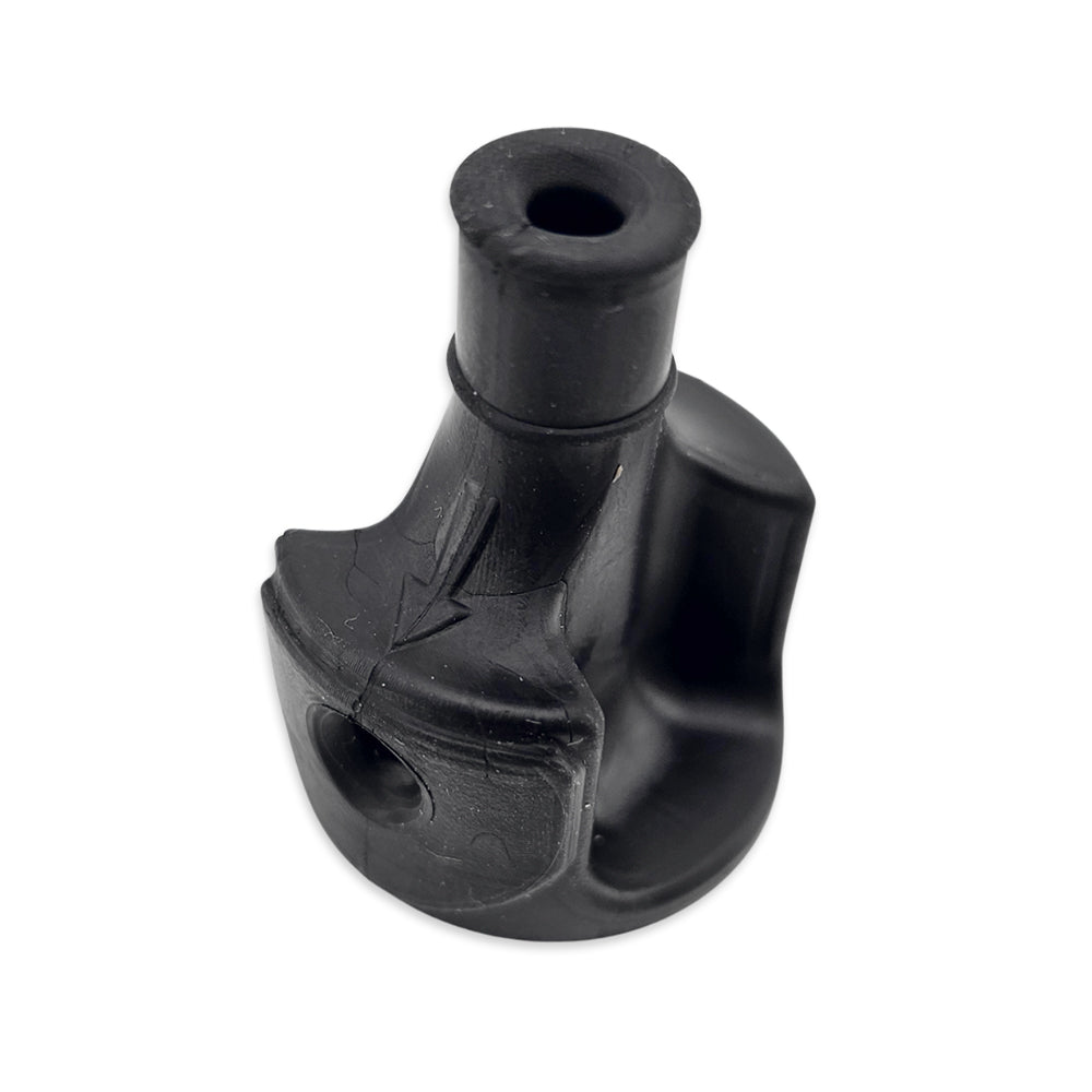 Black food safe plastic component on a white background