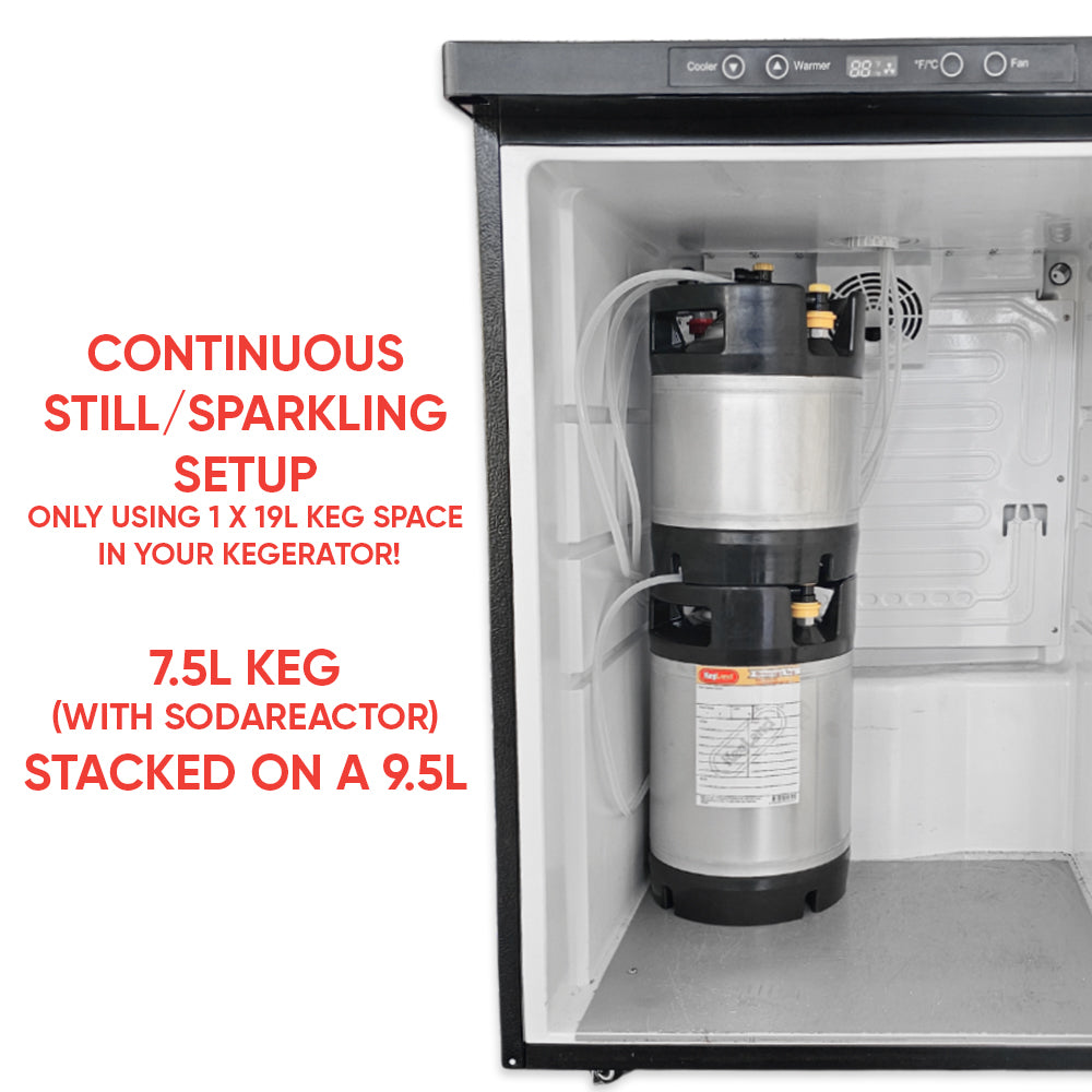 Continous Still and Sparkling Kegerator Set up. 7.5L top, 9.5L Bottom.