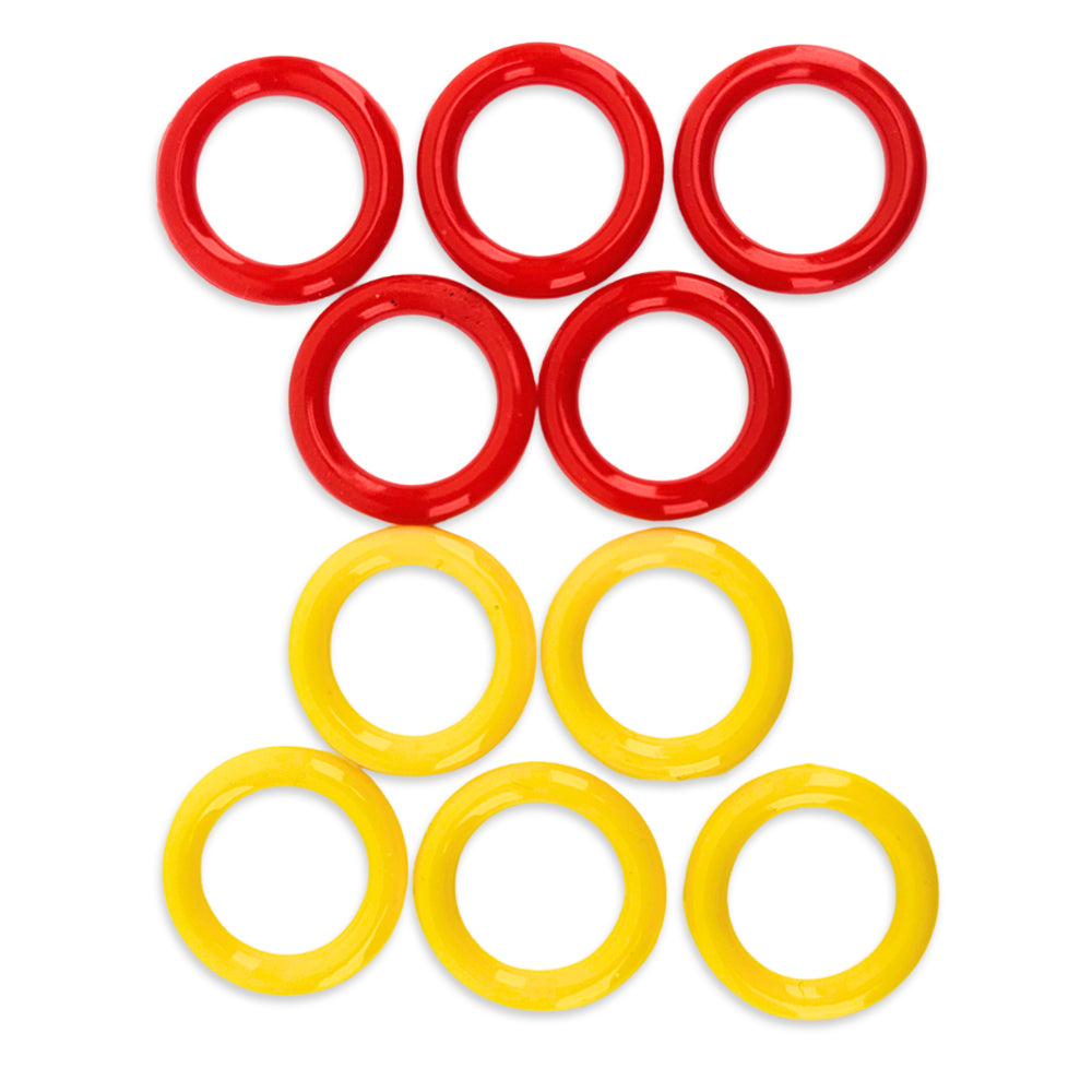 5 x Red Gas Post O-Rings and 5 x Yellow Liquid Post O-Rings for Ball Lock Kegs and Carbonation Caps.