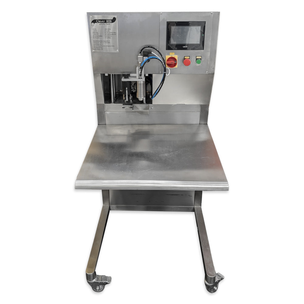 Stainless steel machine with control panel on a white background