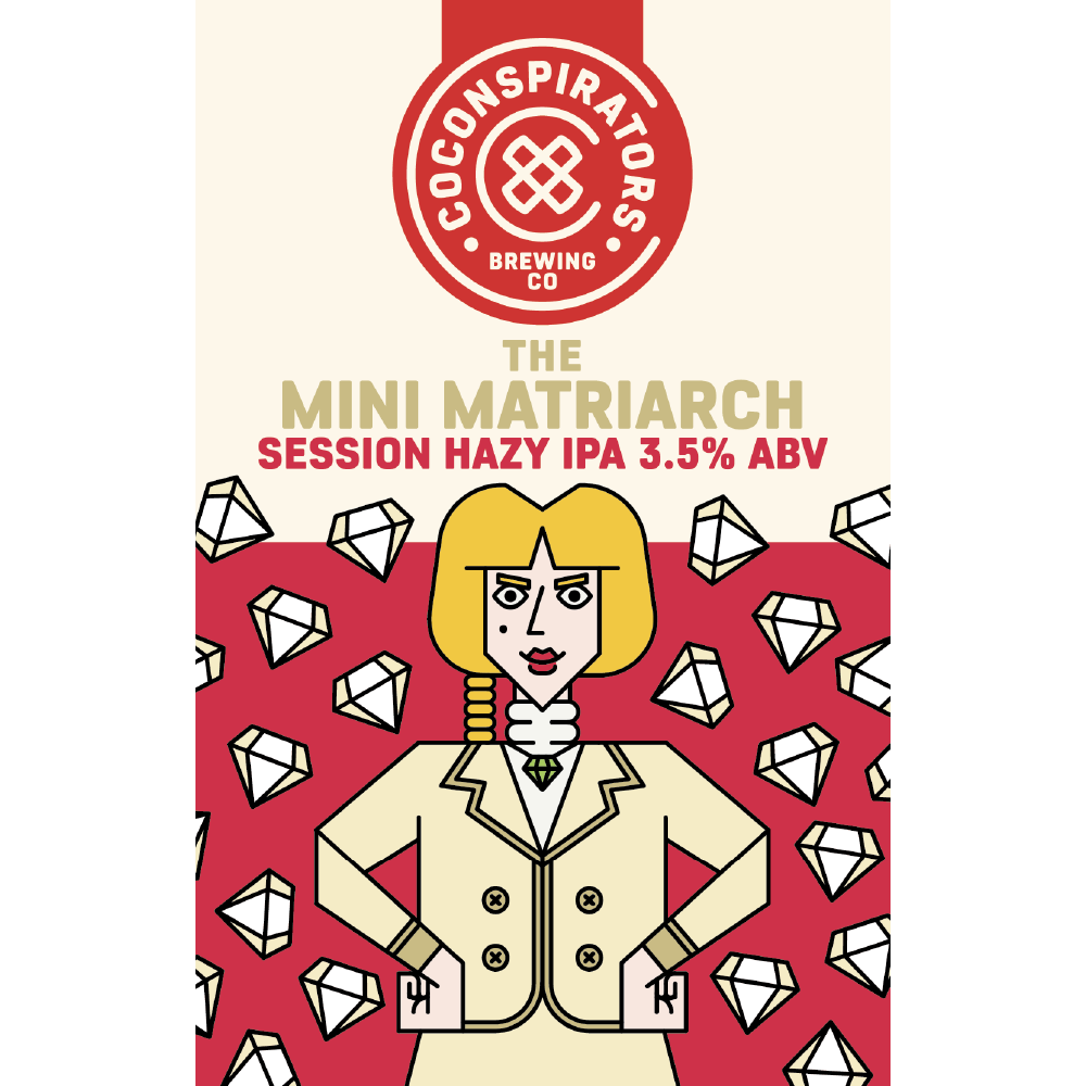 The Co-conspirators Mini Matriarch is a Sessionable Hazy IPA that is full bodied and bursting with juicy citrus, stone fruit and pineapple flavourrs.