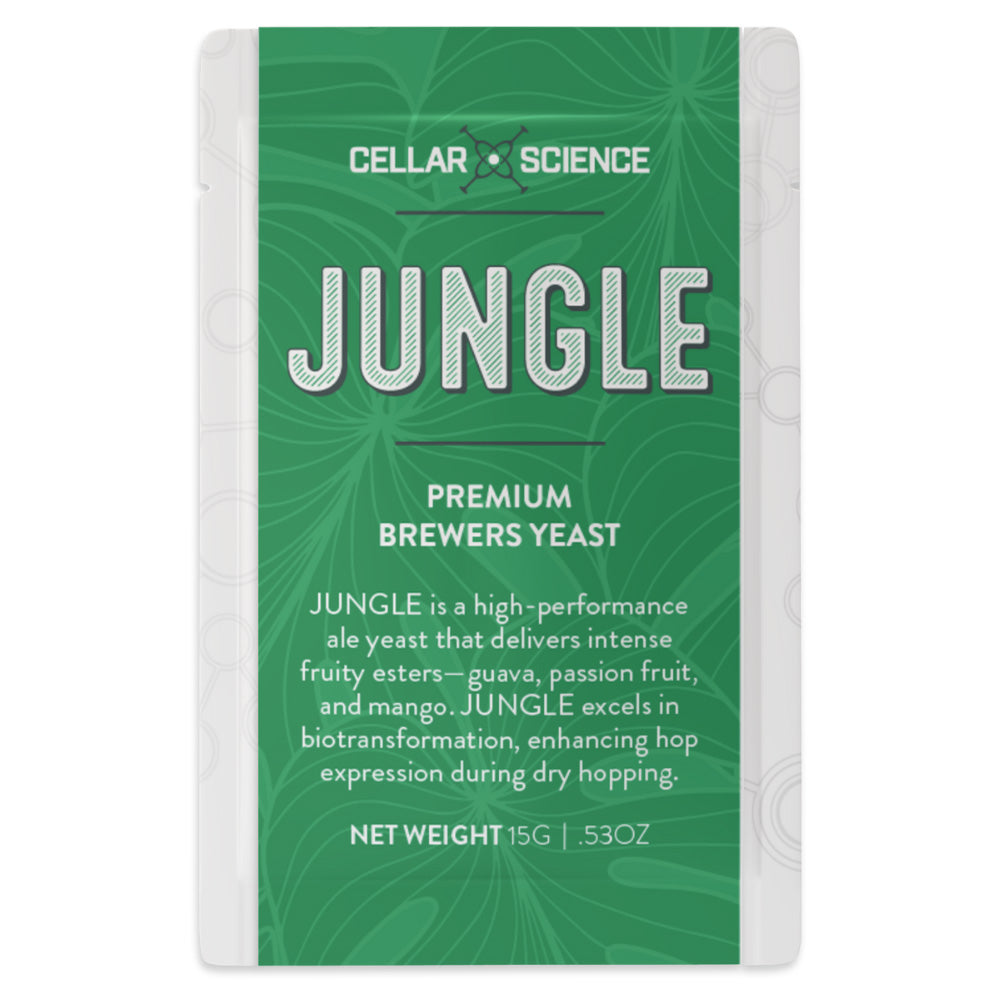 CellarScience Jungle Ale Yeast 15g Sachet - A high performance ale yeast strain that specializes in massive fruity esters. It produces a distinct guava, passion fruit and mango aroma.