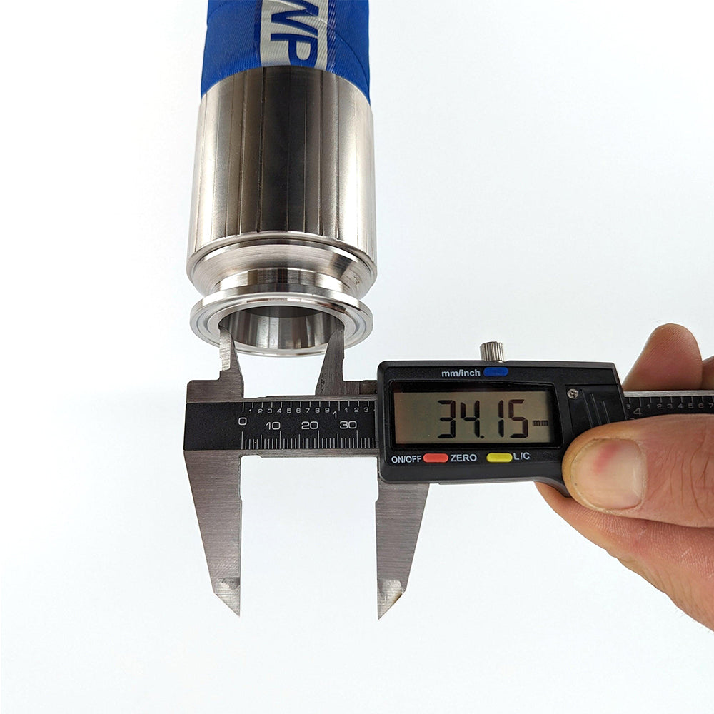 Digital caliper measuring a cylindrical object with a white background