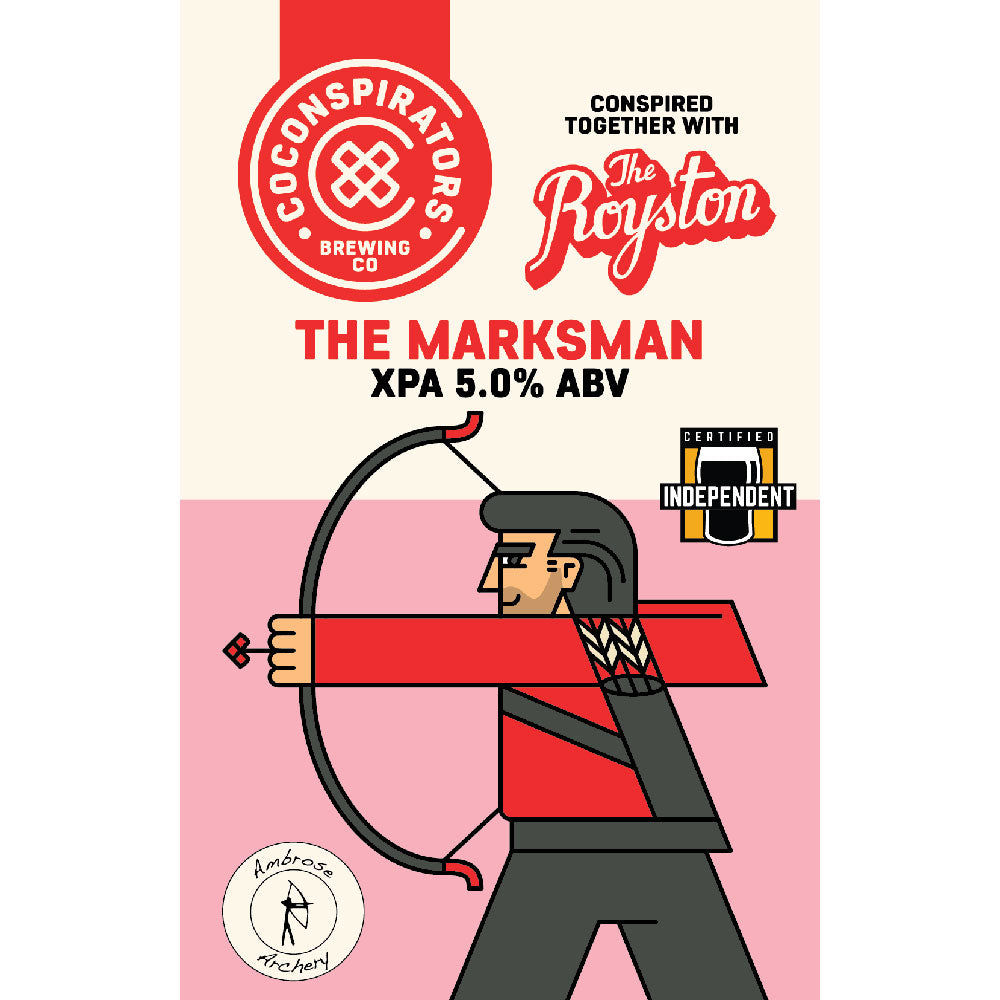 Co-conspirators Marksman XPA 5.0% ABV Decal - A collaboration with the Royston Hotel and Ambrose Archery.